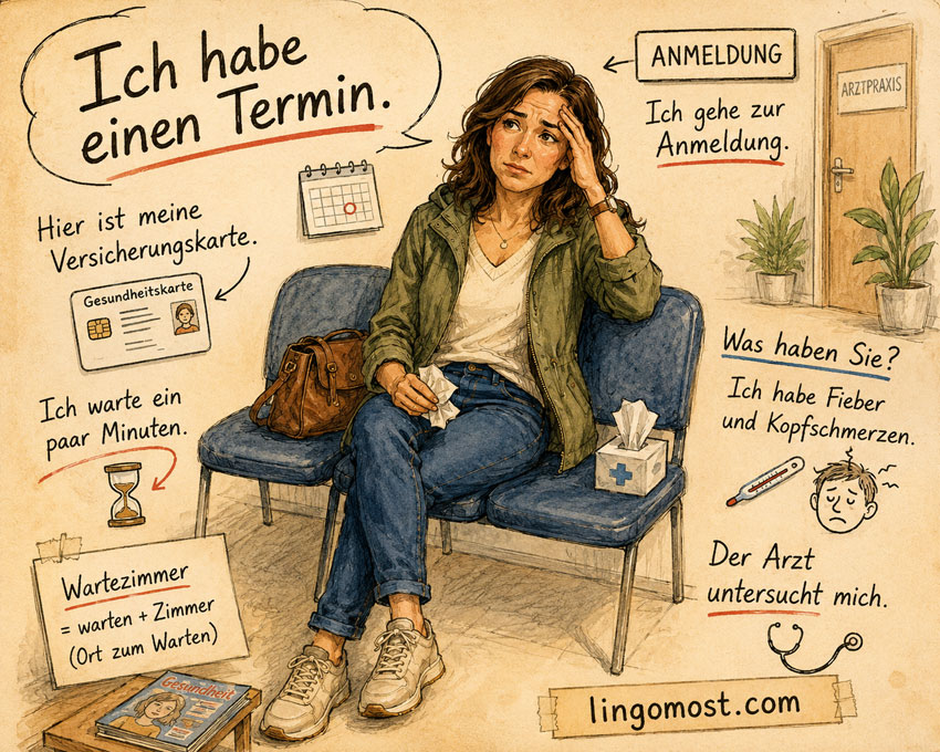 Статья на немецком языке с переводом и упражнениями. Анна у врача. Anna ist beim Arzt.