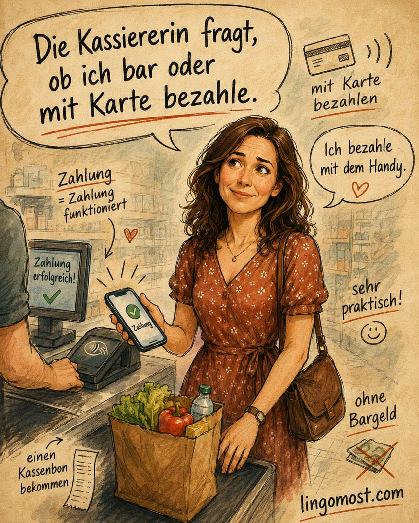 Статья на немецком языке с переводом и упражнениями. Я плачу картой. Ich bezahle mit Karte.