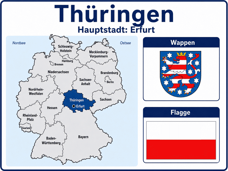 Статья на немецком языке с переводом и упражнениями. Тюрингия. Thüringen.